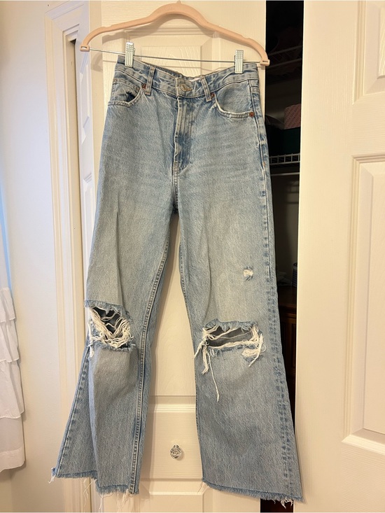 Zara Denim - Zara Light Blue Distressed Wide-Leg Jeans
